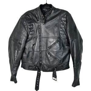 Vintage 90's Steinmark Men's L Wilson Heavy LEATHER Motorcycle Jacket Black 44